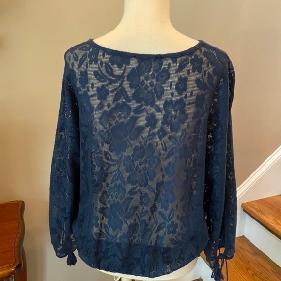 Love Riche Navy Lace Embroidered BOHO Top L - Picture 12 of 12